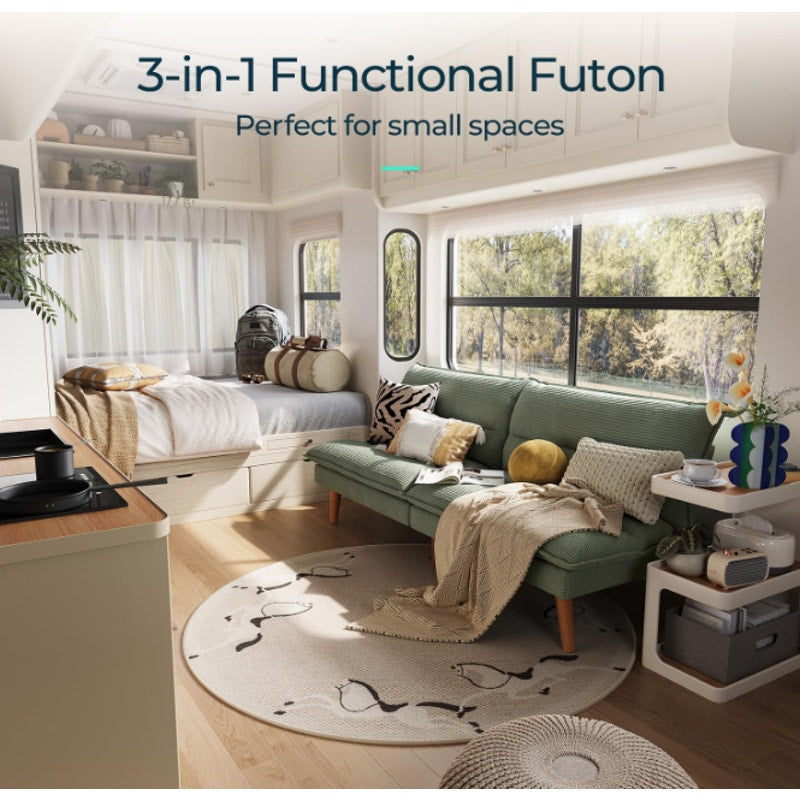 LINSY HOME Futon Sofa Bed - Convertible Corduroy Futon Couch Bed with Adjustable Backrest