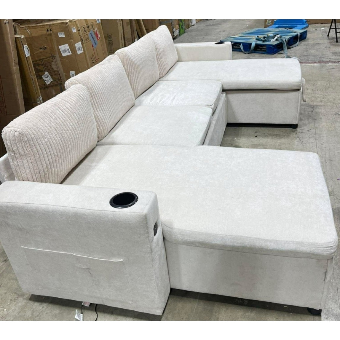 Sectional Sleeper Sofa with Double Storage Chaise, Pull Out Sofa Bed Couch with USB Ports