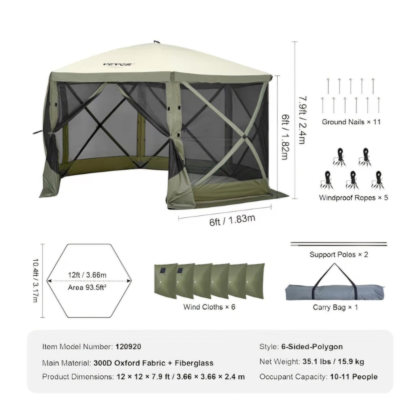 VEVOR 12x12ft Pop Up Gazebo Tent with Mosquito Netting