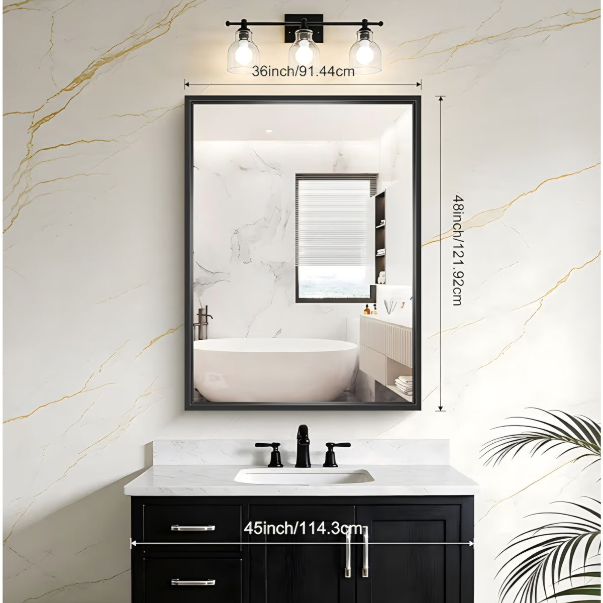 Black Rectangle Mirror, 48 x 36 Inch Large Bathroom Mirrors for Over Sink, 0.6" Thickened Deep Fram