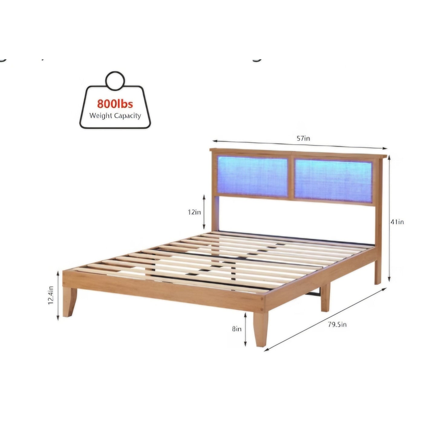 Rattan Full Bed Frame - Full Size Platform Bed Frame with Natural Rattan Headboard