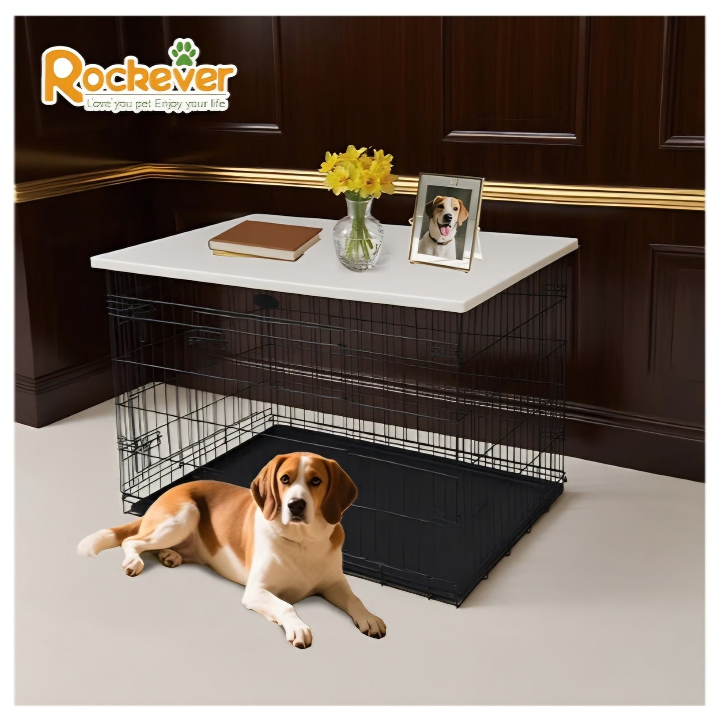 Rockever 44 Inch Dog Crate Topper Countertop for 42 Inch Dog Cage, Dog Crate Cover