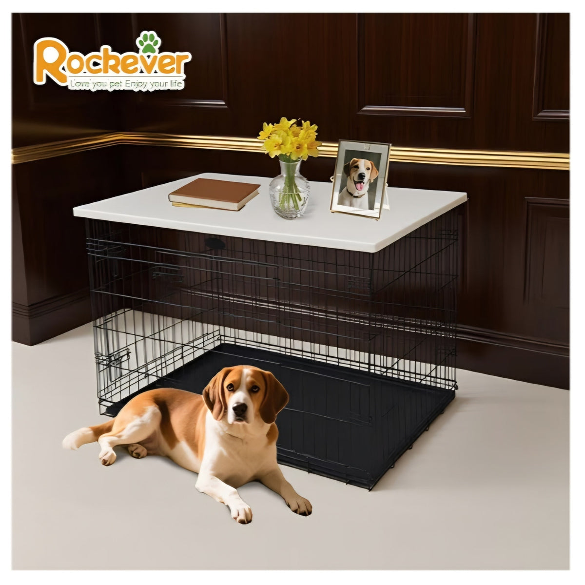 Rockever 44 Inch Dog Crate Topper Countertop for 42 Inch Dog Cage, Dog Crate Cover