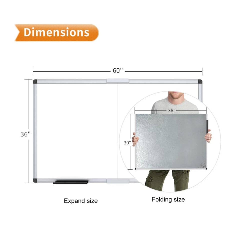 VIZ-PRO Magnetic Dry Erase Board, 60 X 36 Inches, Foldable Wall-Mounted 5' X 3'