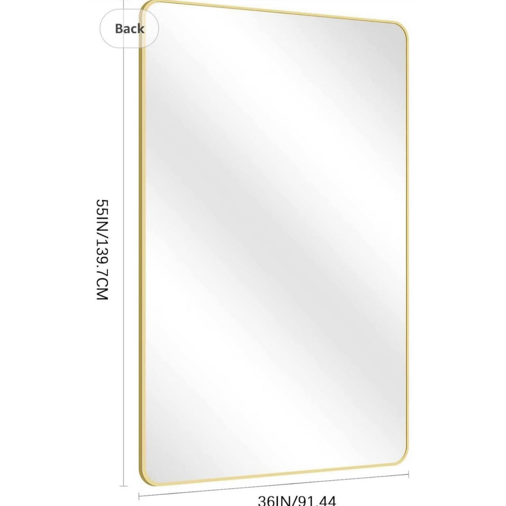 55"x36" Gold Bathroom Mirror, Large Rectangle Mirror, Rectangular Wall Mirror, Rounded Corner Vanit
