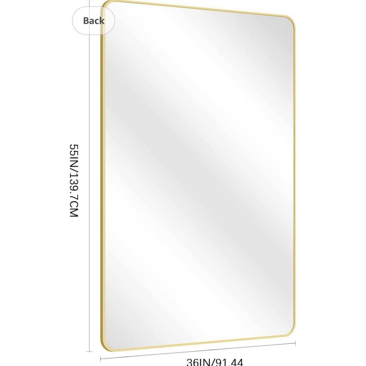55"x36" Gold Bathroom Mirror, Large Rectangle Mirror, Rectangular Wall Mirror, Rounded Corner Vanit