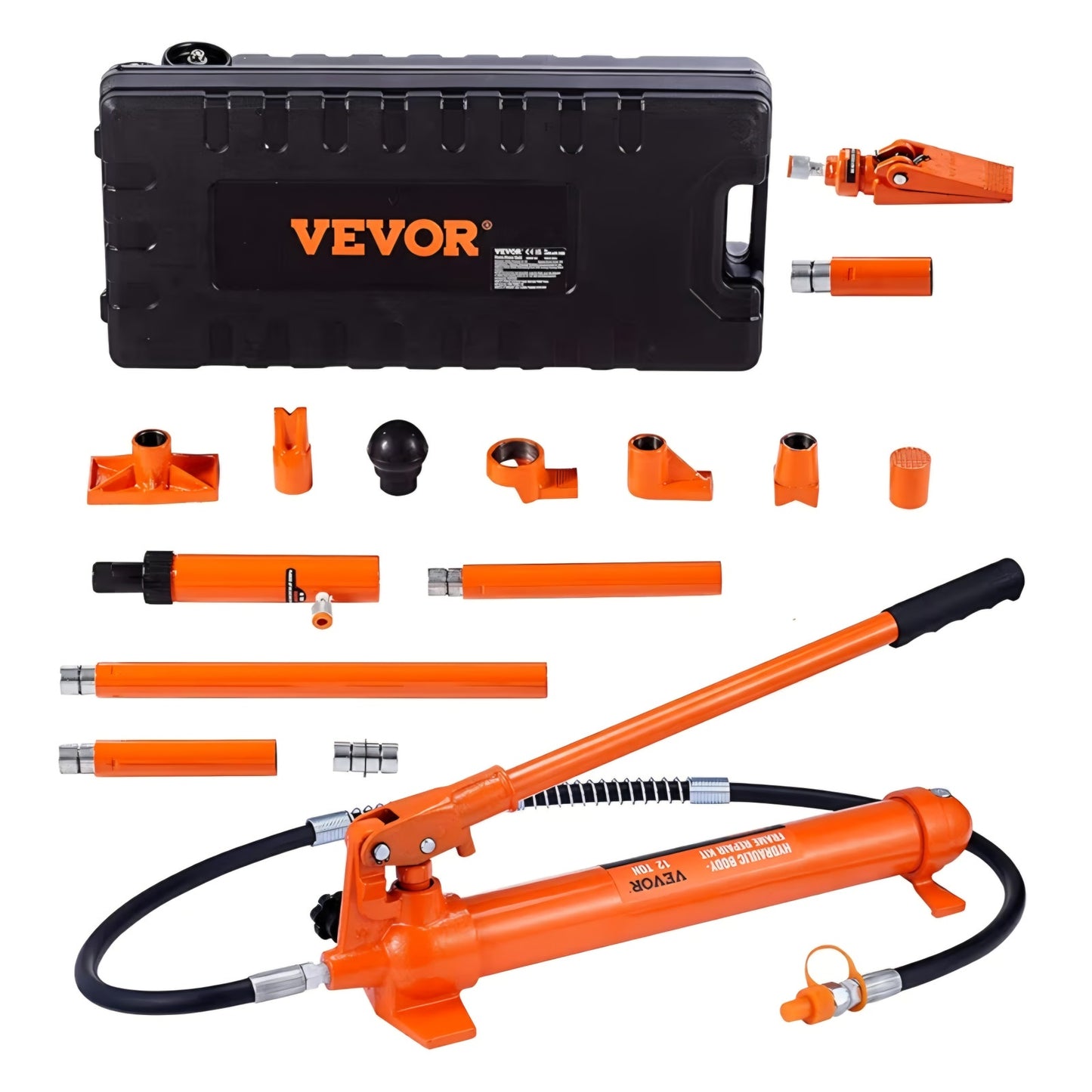 12 Ton Porta Power Kit, Hydraulic Ram with Pump with 4.6 ft/1.4 m Oil Hose