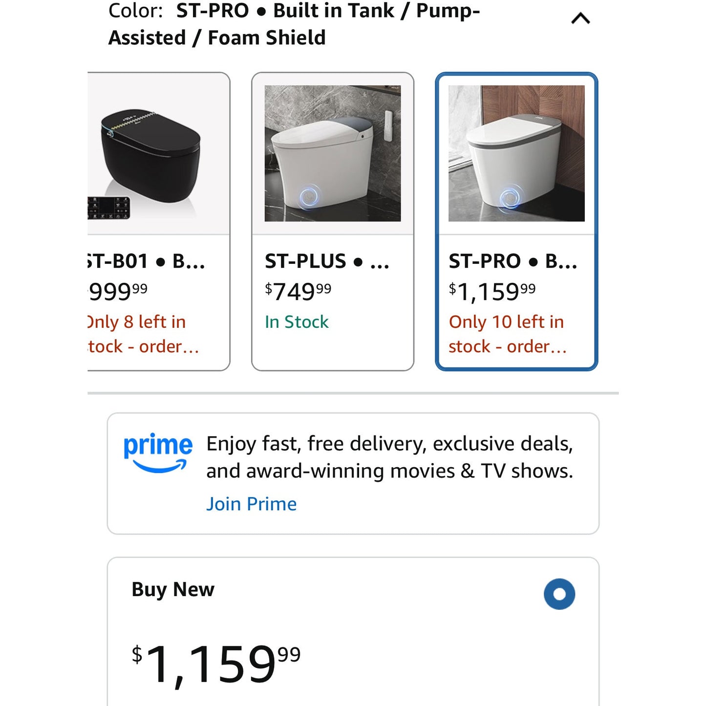Smart Bidet Toilet, Auto Open/Close Lid, Auto Flush, Built in Tank with Boost Pump