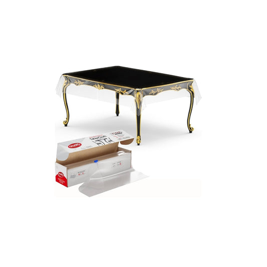 Neatiffy 62 in x 100 ft  White- Clear Disposable/Reusable Plastic Table Cloth Roll with Slide Cutter