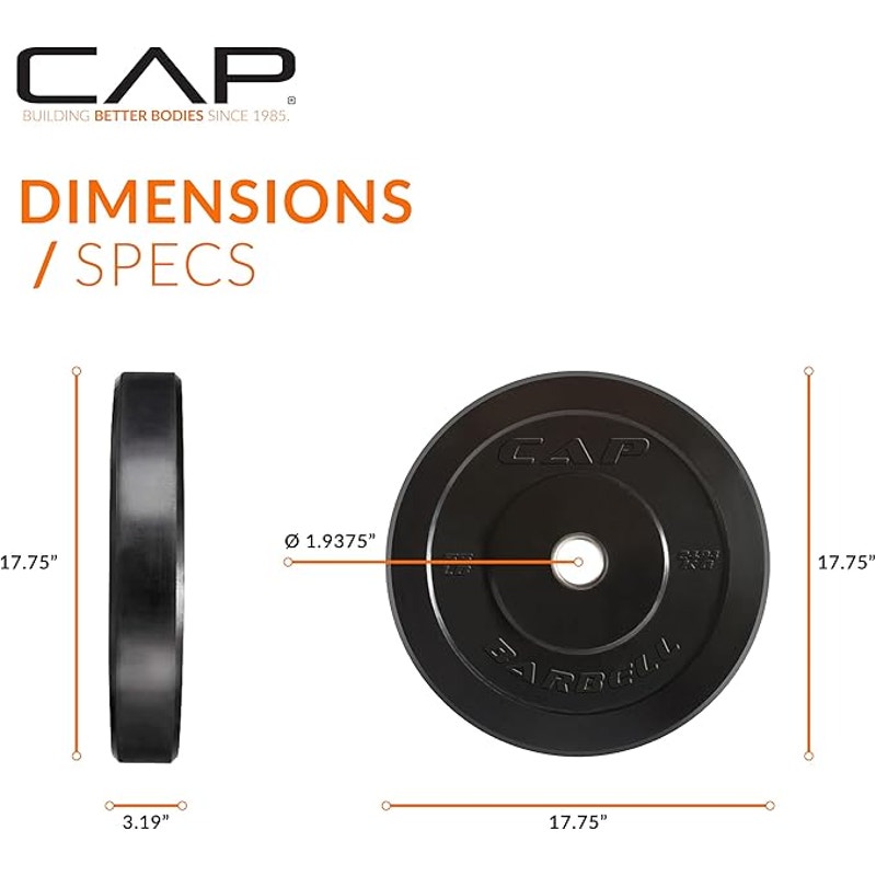CAP Barbell Rubber Olympic Bumper Plate, ELITE, 55lbs - Single, Black