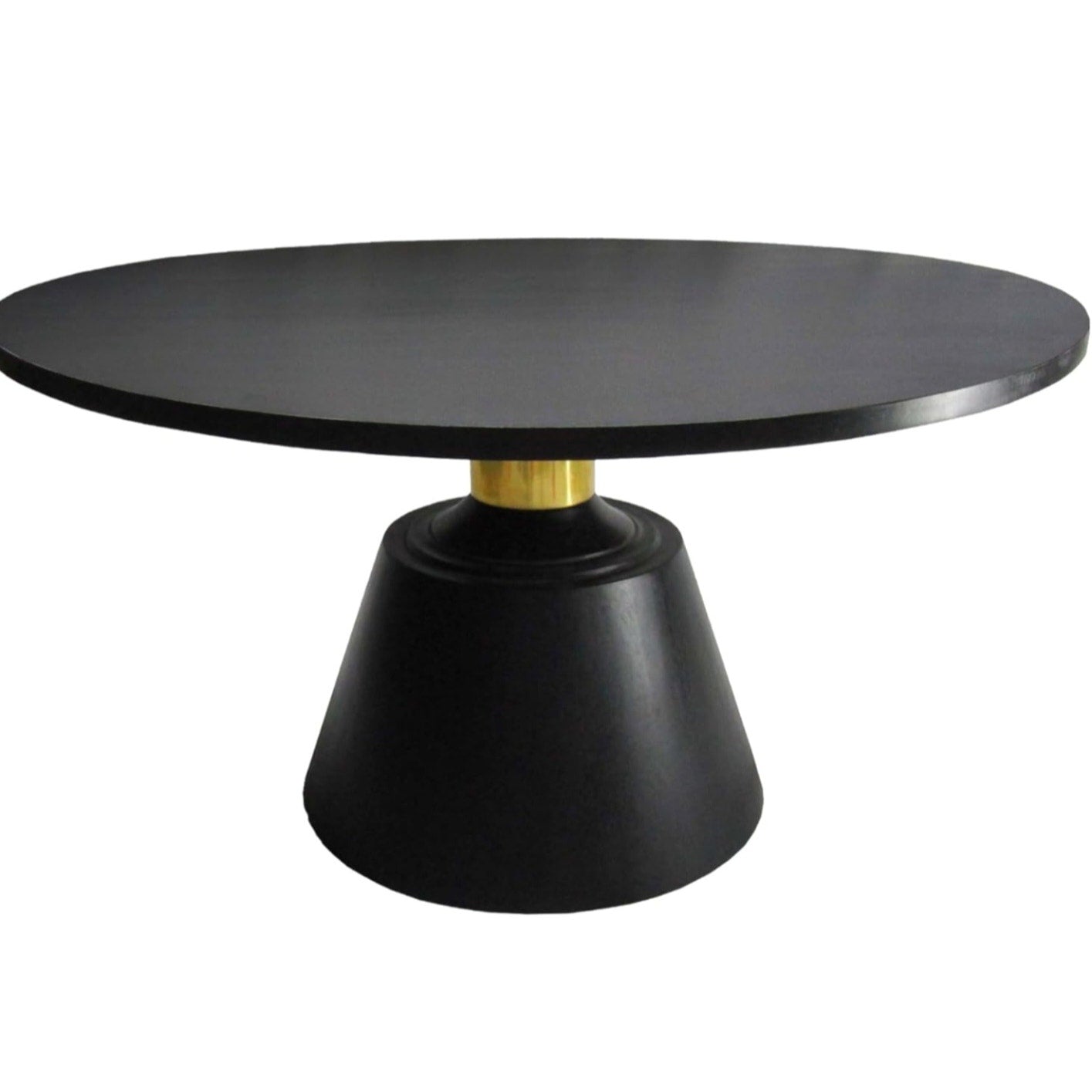The Urban Port Fawn 32 Inch Coffee Table, Mango Wood Round Top, Modern Tapered Pedestal Base, Shiny