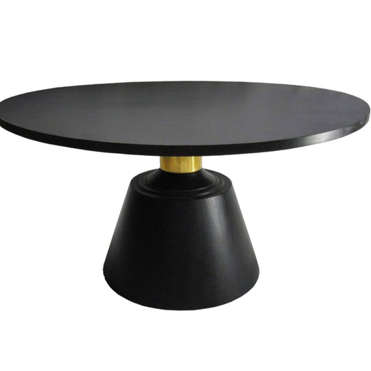 The Urban Port Fawn 32 Inch Coffee Table, Mango Wood Round Top, Modern Tapered Pedestal Base, Shiny