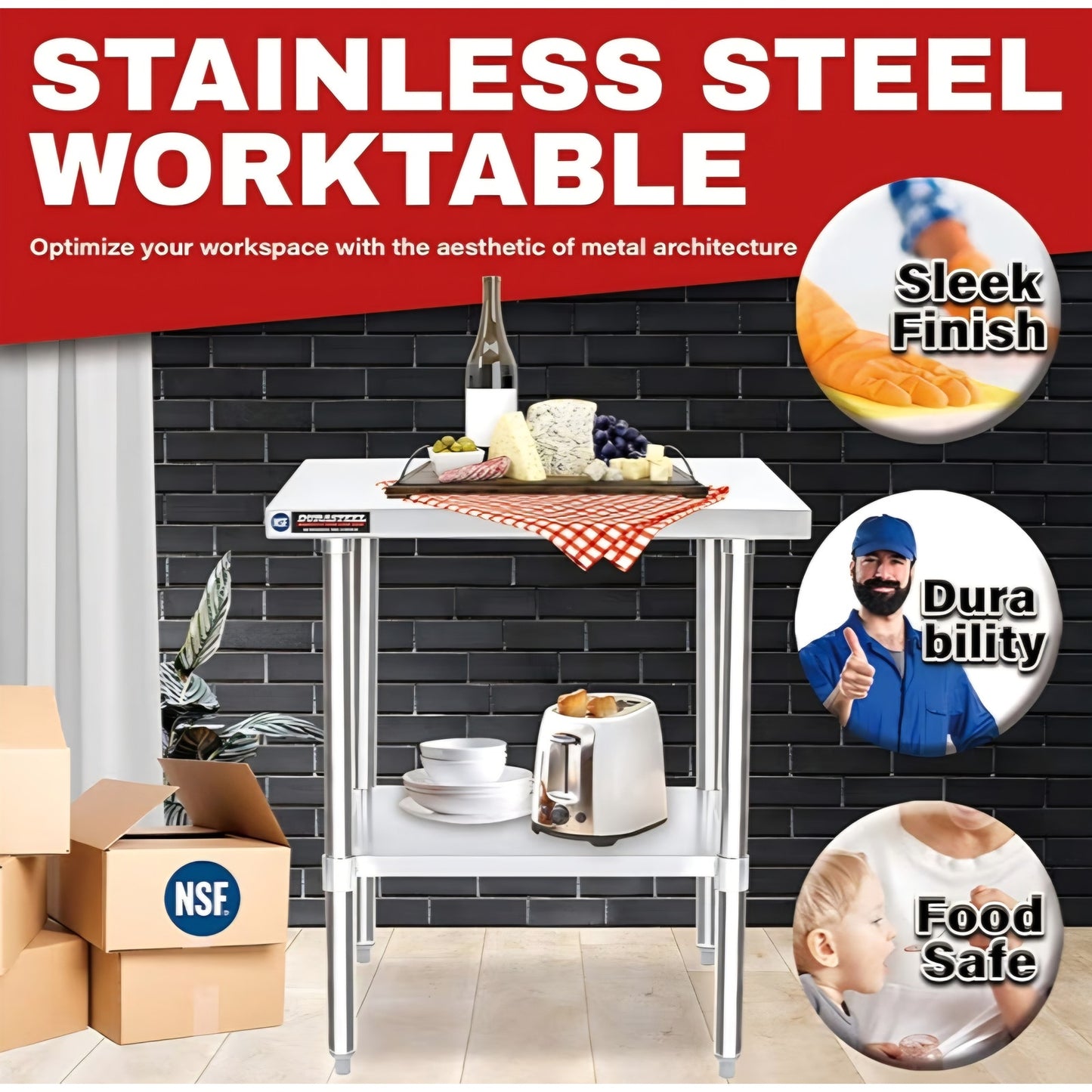 DuraSteel 30x72 Stainless Steel Prep Table - NSF Commercial Kitchen Metal Worktable