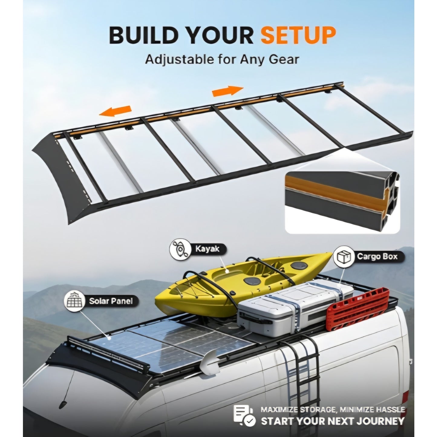 Van Roof Rack Fit for 2007-2026 Mercedes-Benz Sprinter 170" WB High Roof