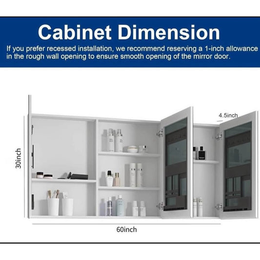 Medicine Cabinet Mirror, 60 * 36 Bathroom Mirror with Storage Recessed or Surface Wall Mounted Medic