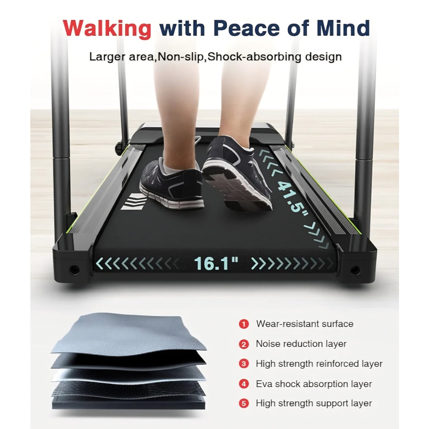 Redliro Walking Treadmill with Long Handrail for Balance, Recovery Fitness Exercise Machine Foldabl