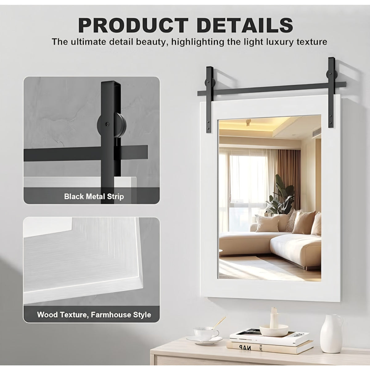 Hasipu Farmhouse Bathroom Mirror, 60"x30" Rustic Wood Framed
