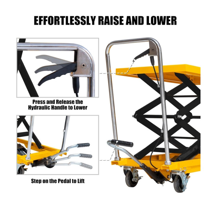 Hydraulic Lift Table Cart, 440lbs Capacity 49.6'' Max Lift, Double Scissor Lift Table w/4 Wheels