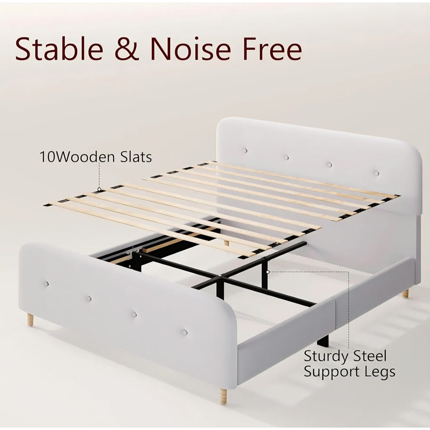 King Size Platform Bed Frame with Velvet Upholstered Headboard, Button Tufted Headboard