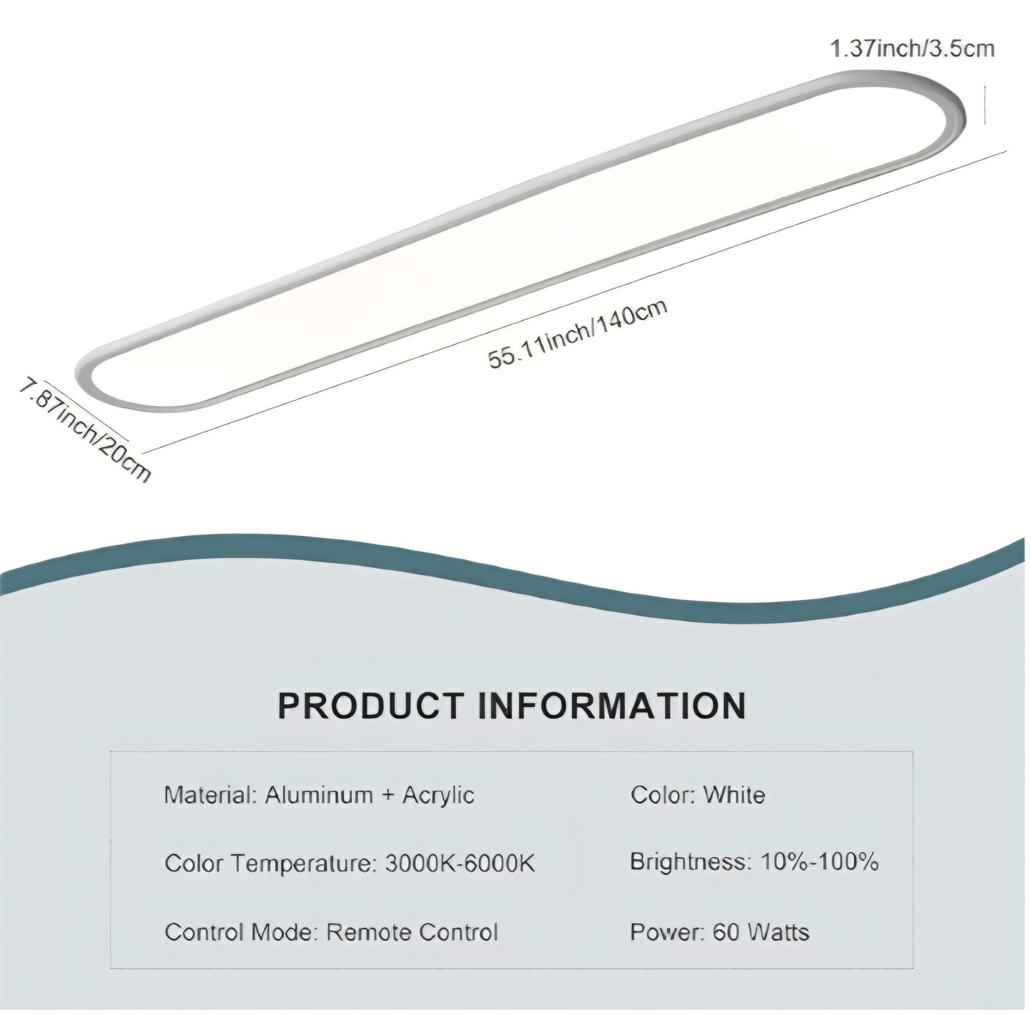 4.59FT 60W Dimmable Modern LED Linear Kitchen Ceiling Lamp, High Brightness Flush Mount Low Profile