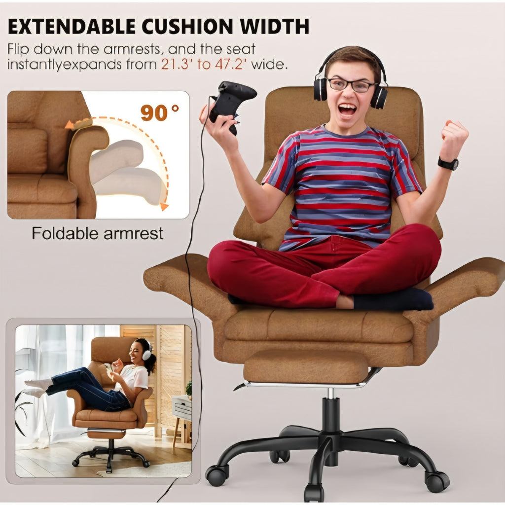 Cross Legged Office Chair with Footrest & Convertible Armrests-Pet-Friendly Cross Home Desk Chair