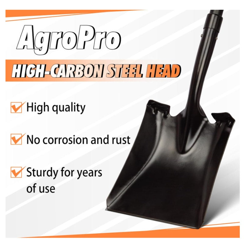 Square Shovel for Digging, Heavy Duty Metal Shovel with Long Fiberglass Handle