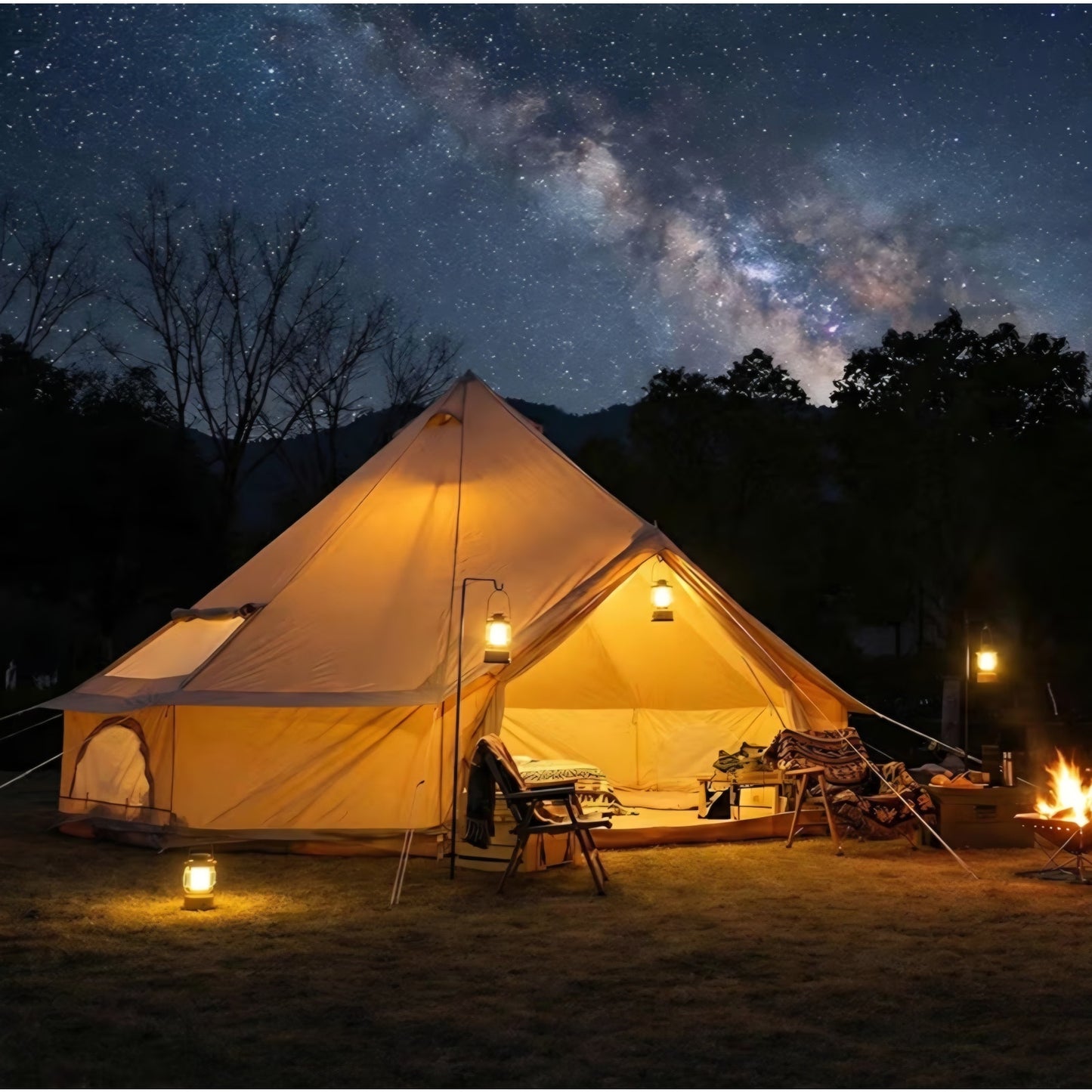4 Season Canvas Bell Tent 9.8 FT-16.4 FT Waterproof All Weather Glamping Yurt Tent, Luxury Hot Tent