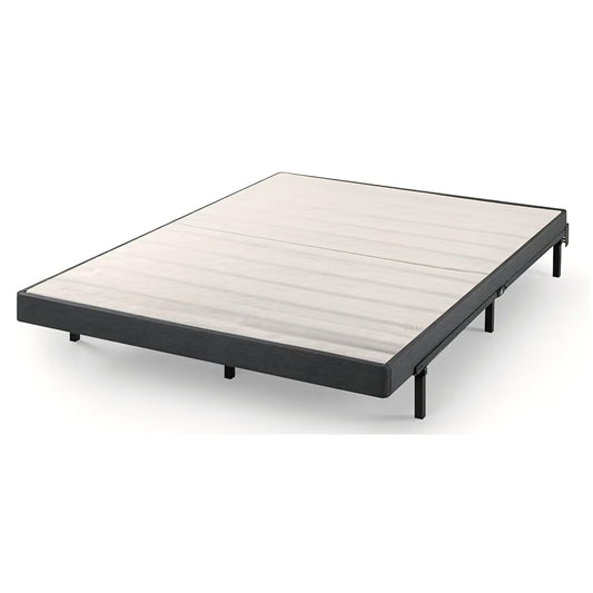 Queen Zinus Upholstered Metal and Wood Box Spring, 4 Inch Mattress Foundation, Easy Assembly