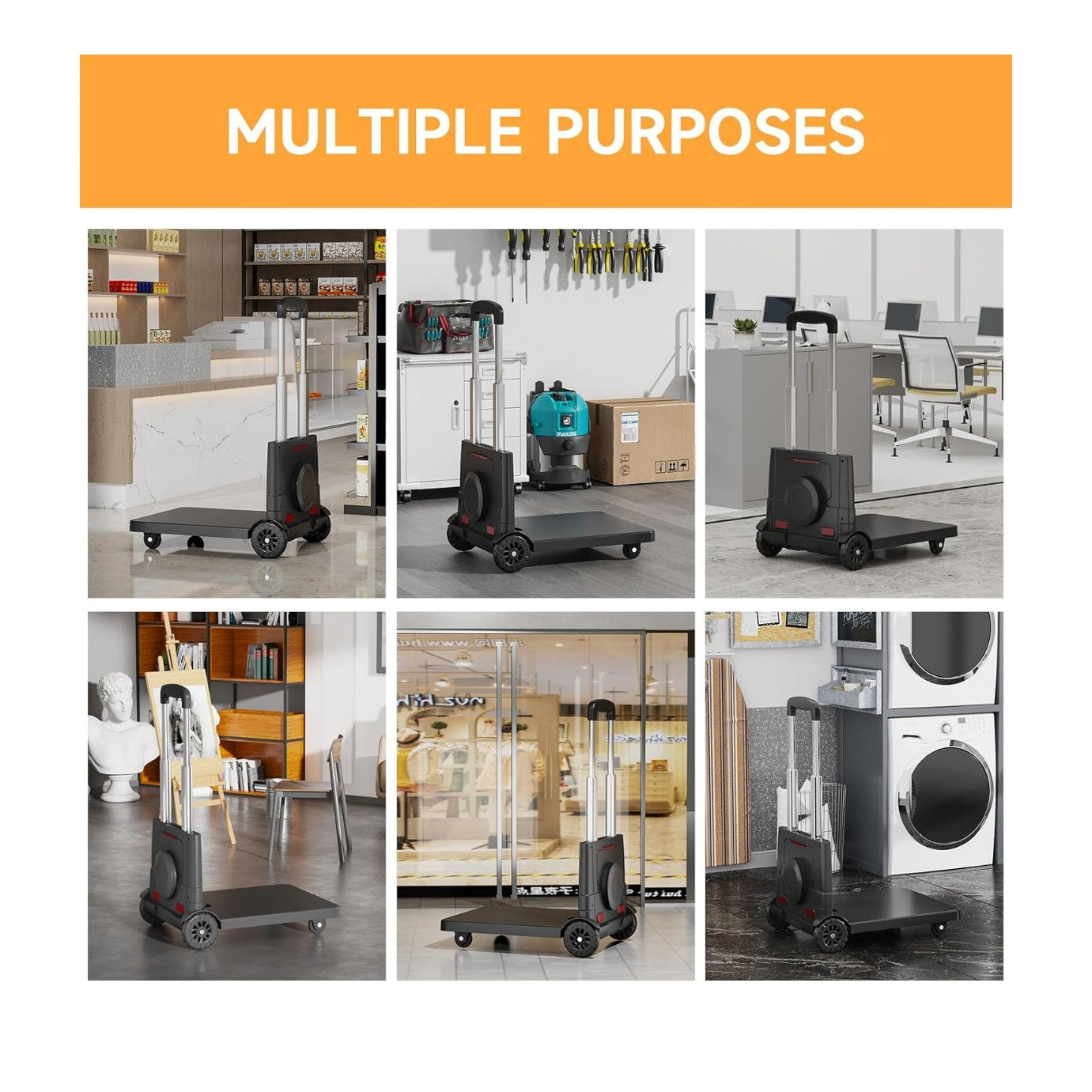 Folding Trolley for Moving, 220 lbs Heavy Duty Luggage,4 Wheel Foldable,Expandable
