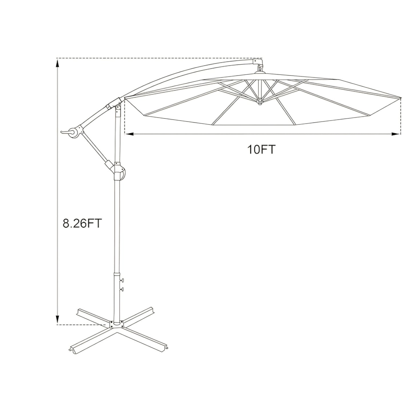 Pure Garden 10' Offset Outdoor Patio Umbrella with 8 Steel Ribs and Aluminum Pole and Vertical Tilt
