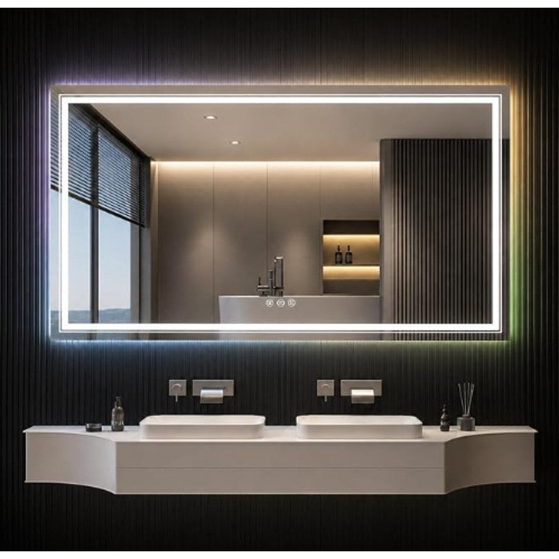 Snowdool 77 x 36 in RGB LED Bathroom Mirror, Front and Backlit, Anti-Fog