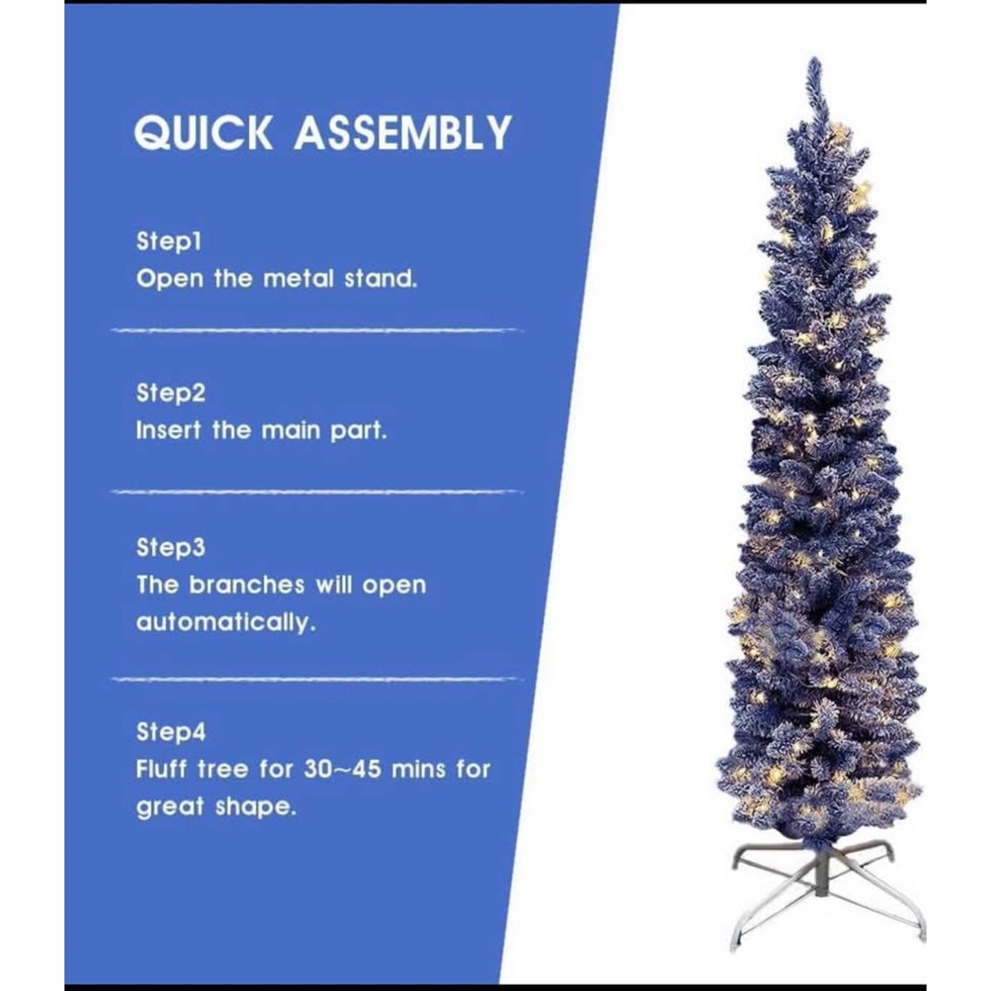 $30 obo 7FT Blue Pre-Lit Skinny Christmas Tree, Auto Open Snow Flocked Full Xmas Tree with 1000 Bran
