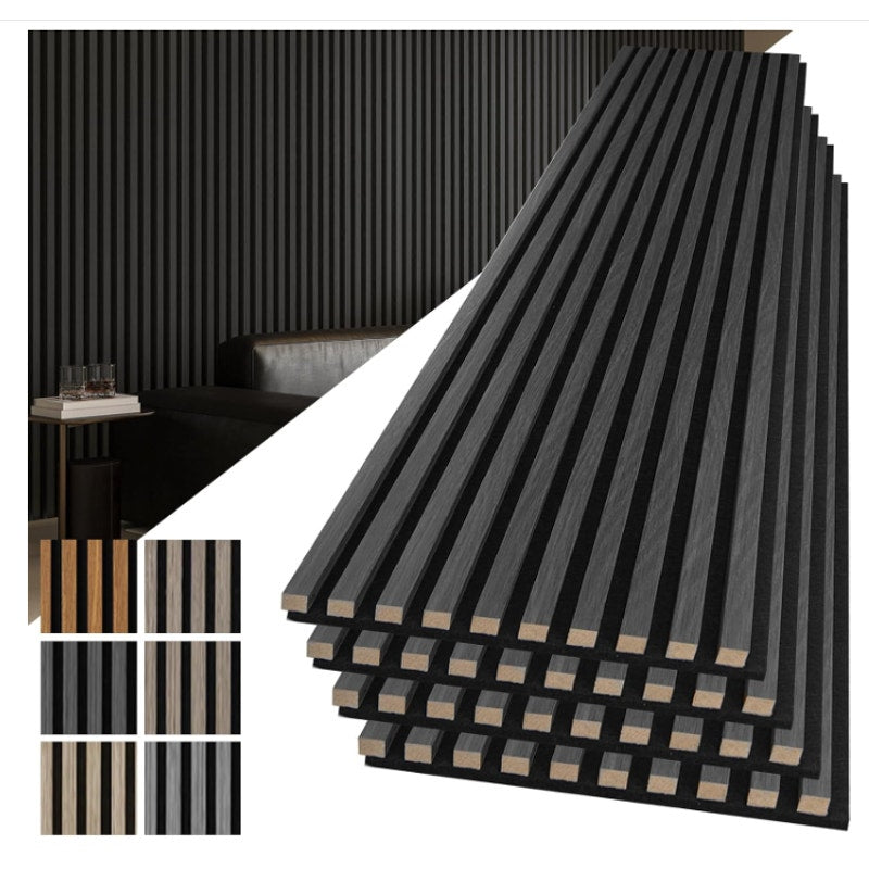 Art3d 3D Fluted Soundproof Wood Textured Slat Wall Panel, 4-Pack, Blackwood 108 x 12 Inch