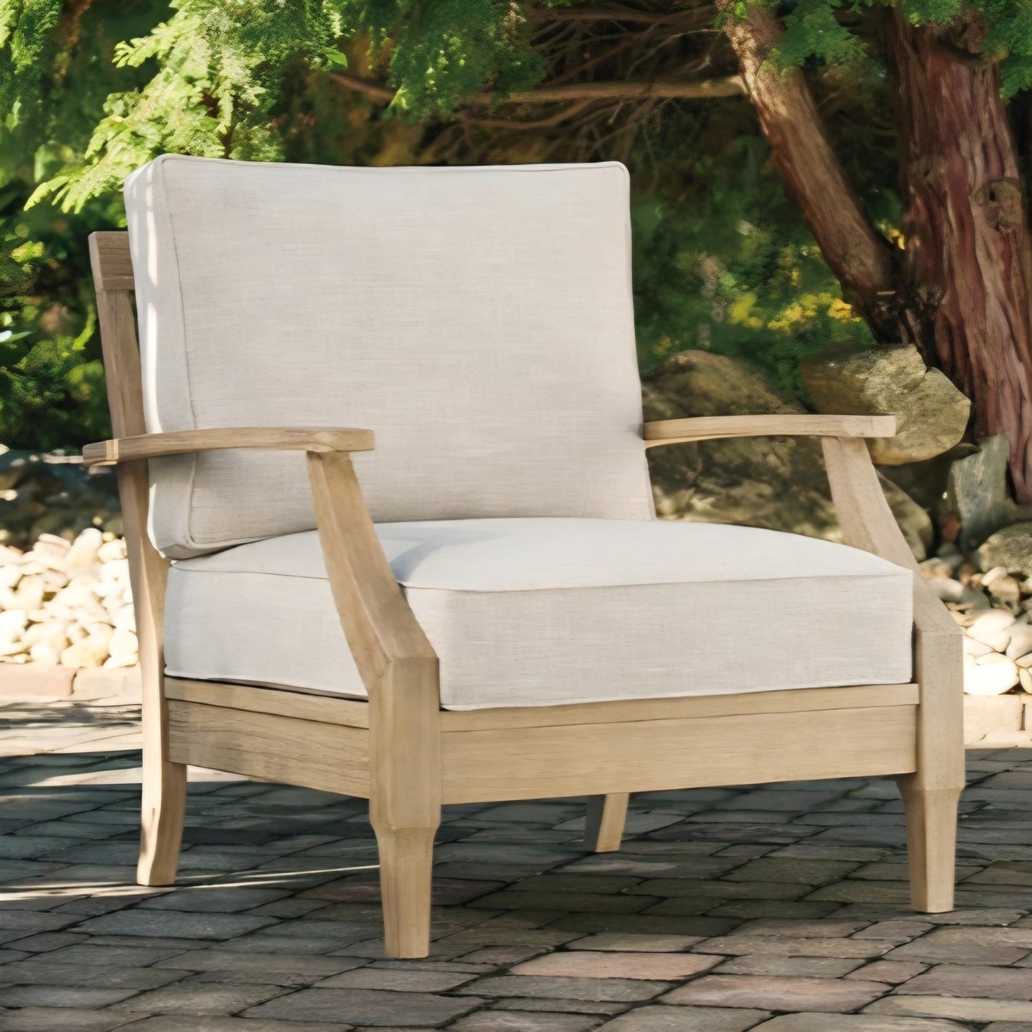 Signature Design by Ashley Clare View Outdoor Lounge Chair, Eucalyptus Wood Frame
