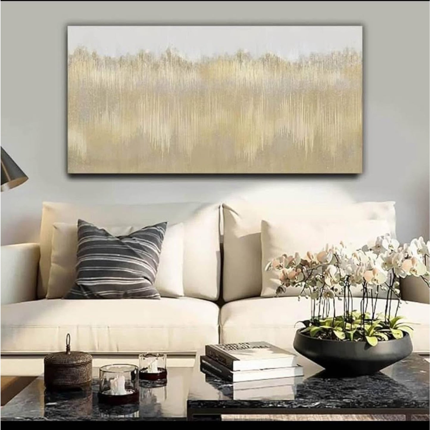 TRAIN2 ART Abstract Wall Art for Living Room 30" x 60" Gold Paintings Wall Decor Modern Large Artwor
