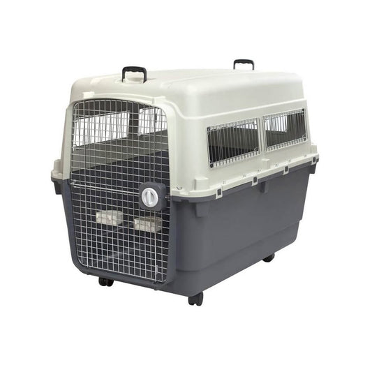 SportPet Designs Plastic Kennels Rolling Plastic Airline Approved Wire Door Travel Dog Crate, XXX-La