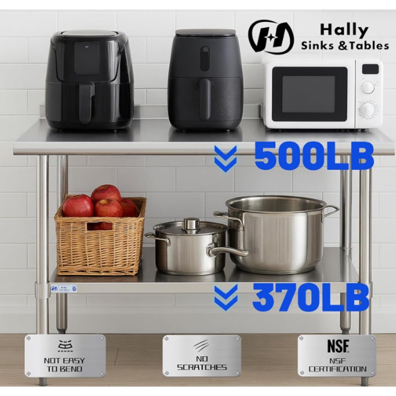 Hally Stainless Steel Table for Prep & Work 30" x 48" with Backsplash NSF