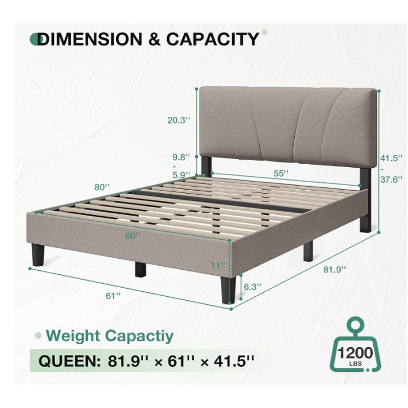 Novilla Queen Bed Frame with Headboard, Bed Frame Queen Size with Wood Slats Support
