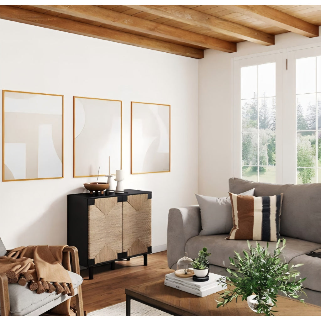 Accent Natural Sideboard Storage Cabinet in Wire-Brushed Wood with Adjustable Interior Shelf