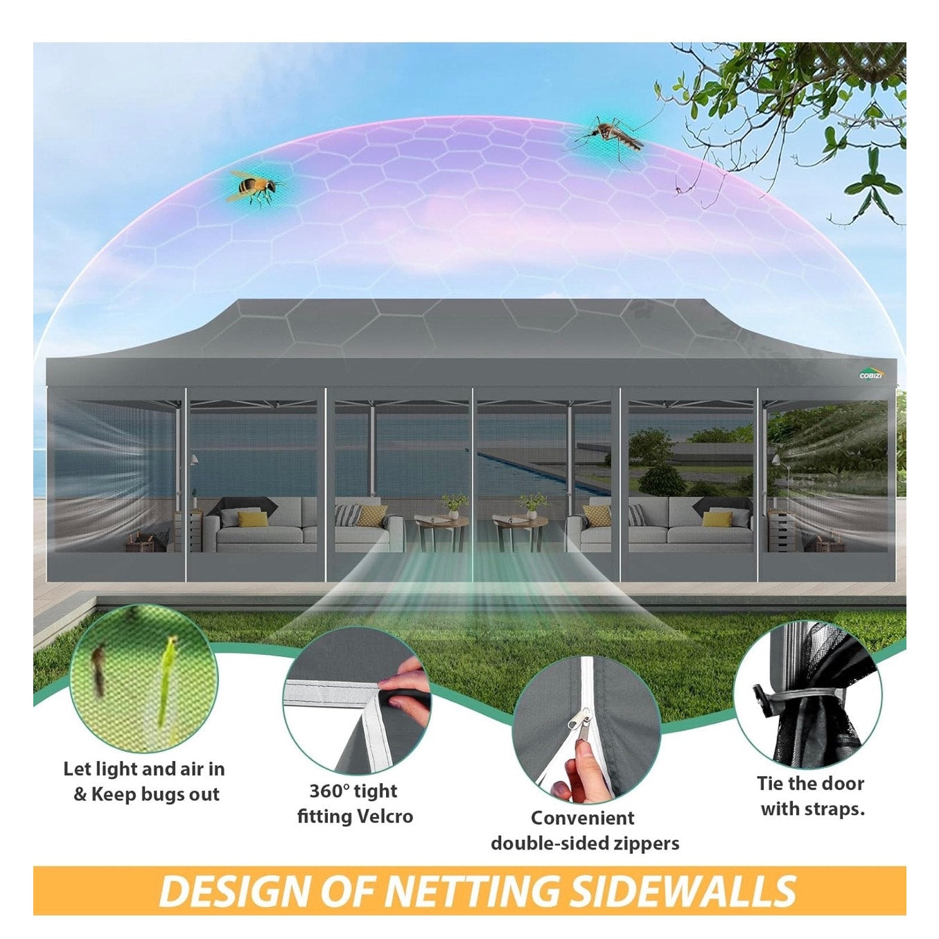 COBIZI 10x30 Canopy Tent, Heavy Duty Pop up Canopy with Sidewalls, Waterproof Easy Setup Canopy