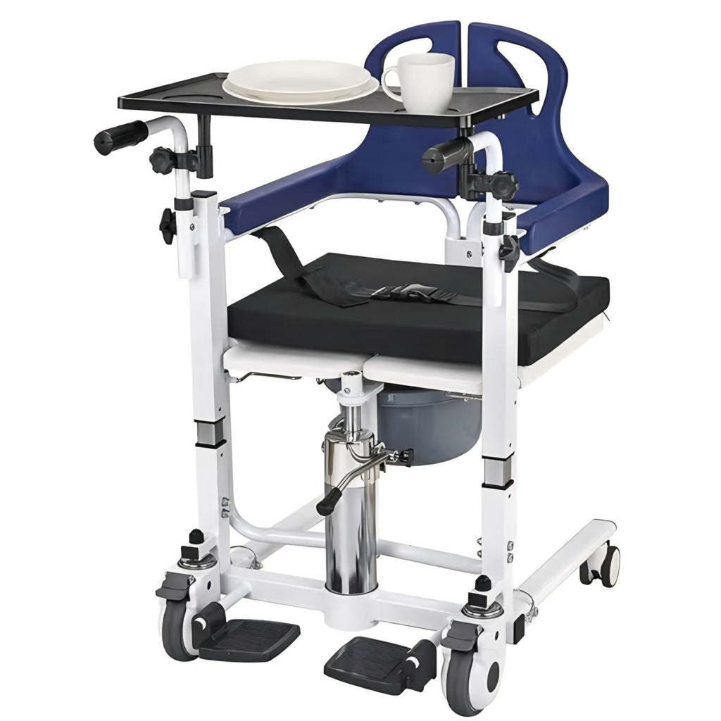 Transfer Lift Chair, 350 lb Capacity, 180° Split Seat, Hydraulic Commode Wheelc