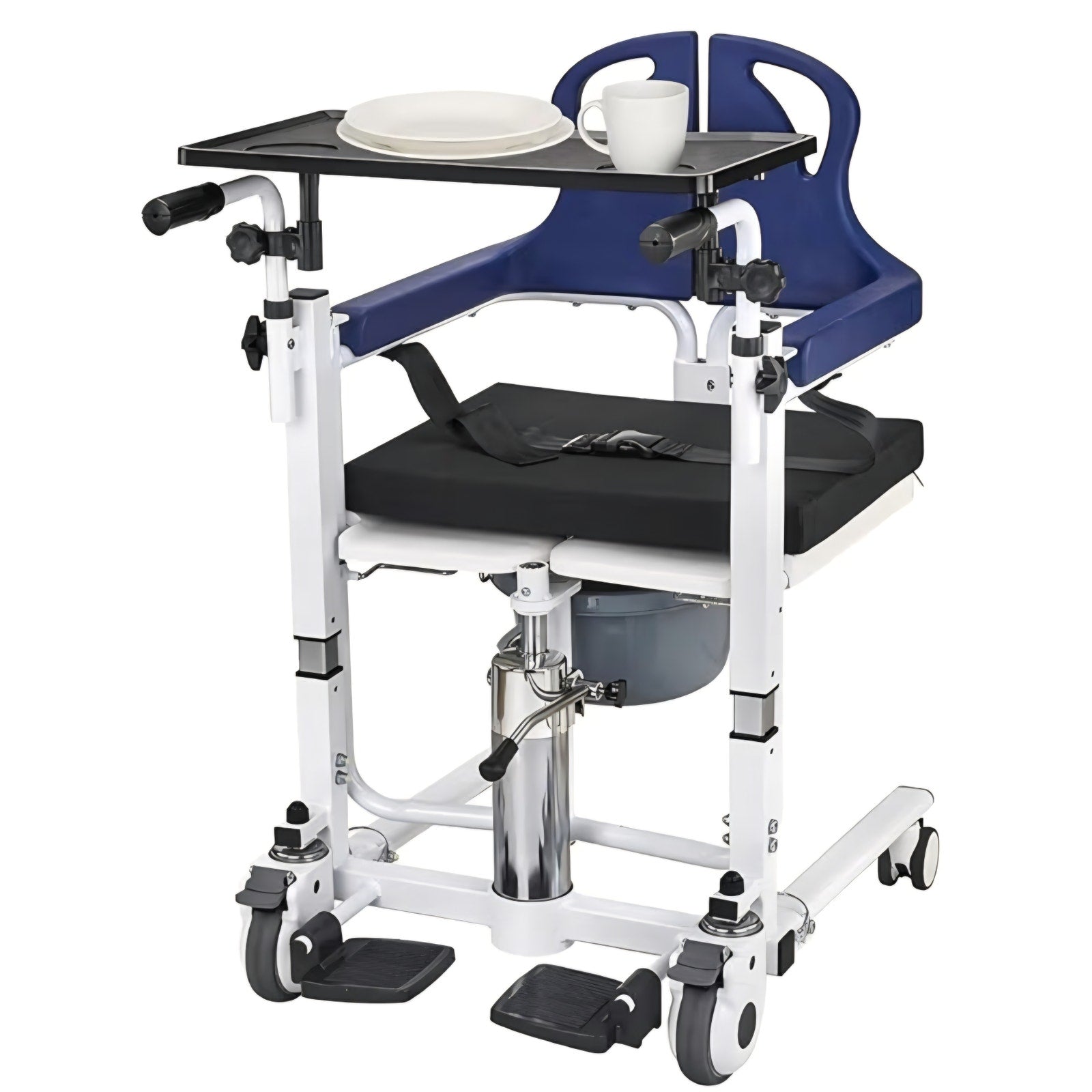 Transfer Lift Chair, 350 lb Capacity, 180° Split Seat, Hydraulic Commode Wheelc