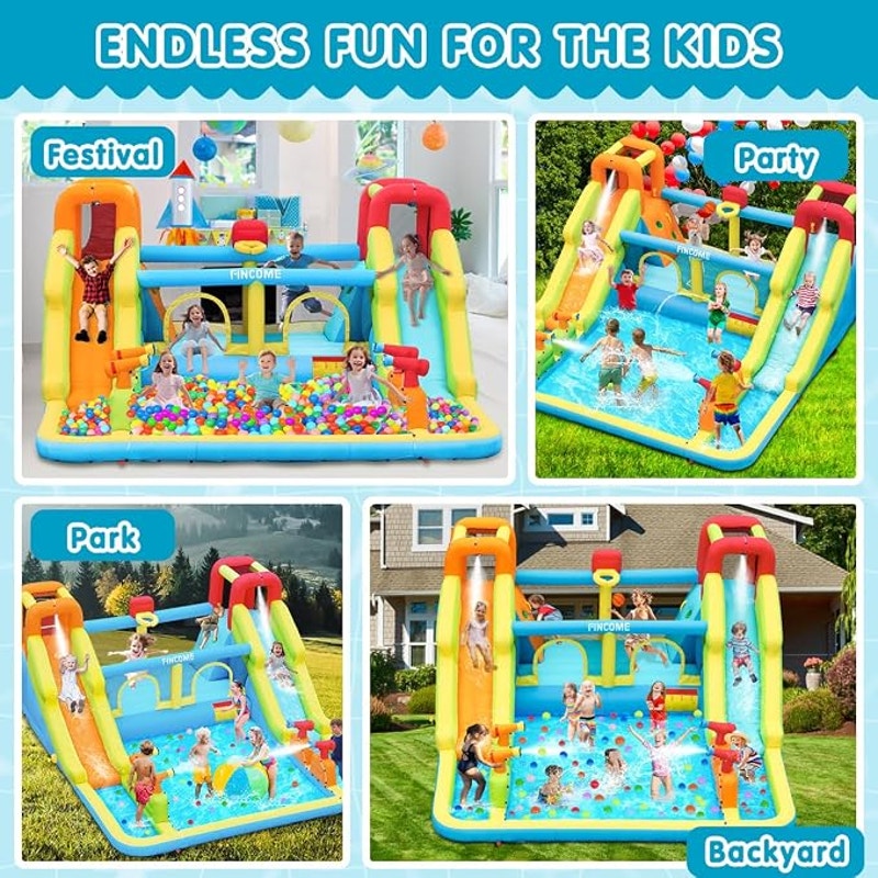 Inflatable Bounce House for Kids, Water Bounce House with Double Slides Indoor Outdoor, 750W Blower