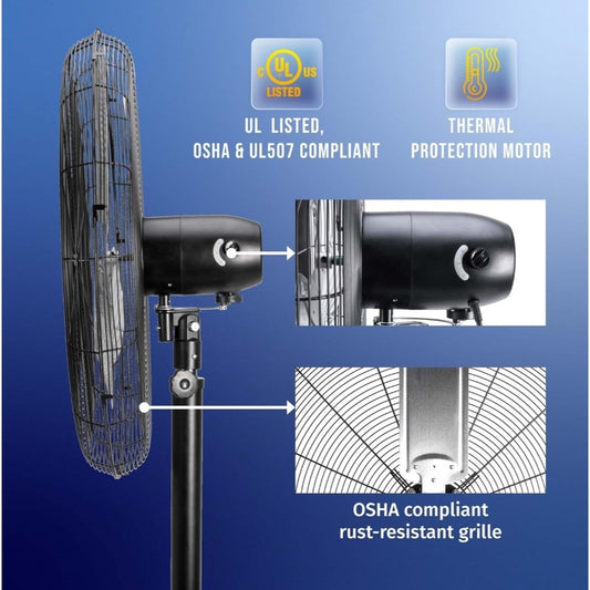 Tornado Commercial Industrial 3 Aluminum Blade Stationary Pedestal Fan
