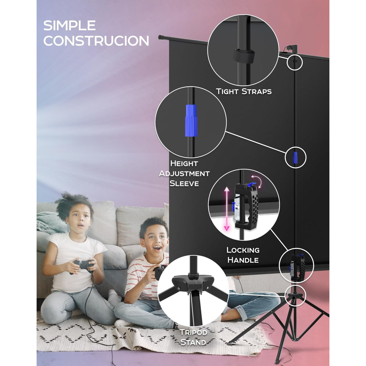 PropVue Projector Screen with Stand 100 inch-Adjustable from 16:9 to 4:3 HD Premium Wrinkle -Black