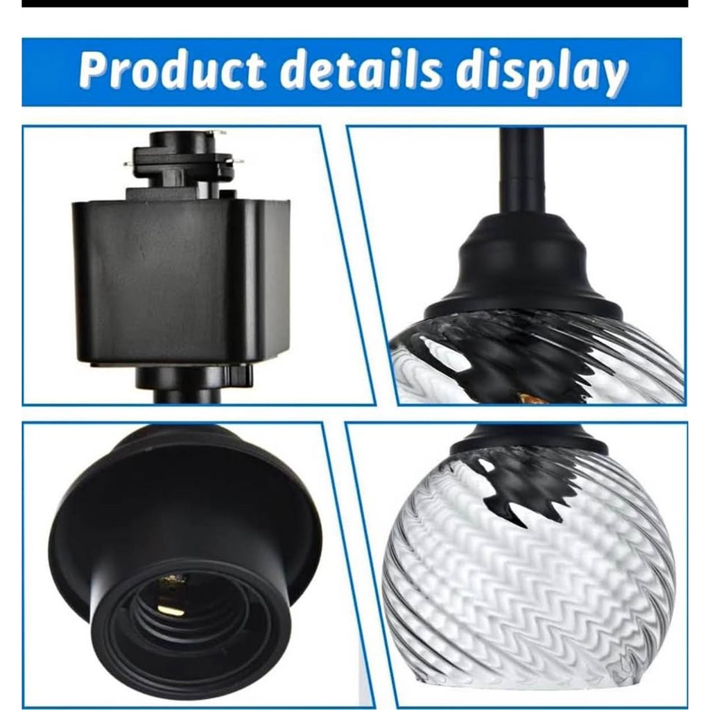 3 Pack H-Type Track Pendant Lighting Fixtures Black Hanging Pendant Lights Kitchen Island with Clear