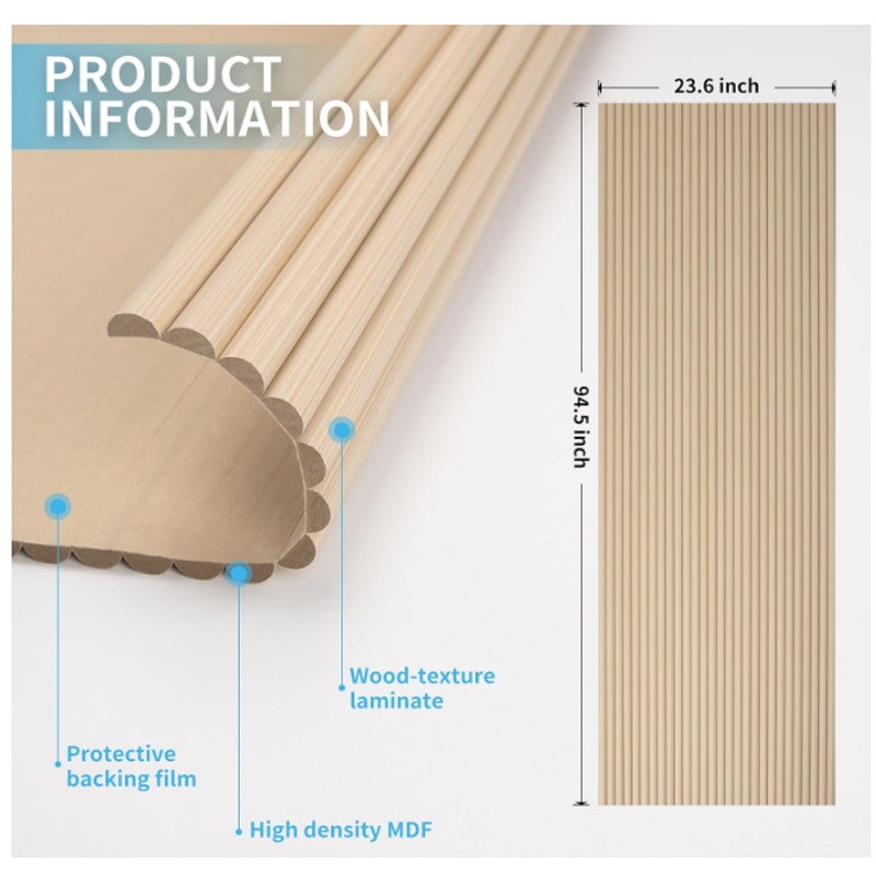 Art3d Roll-Flat Beaded Wood Slat Wall Panel, 1-Pack, 94.5" x 23.6", Ashtree Flexible