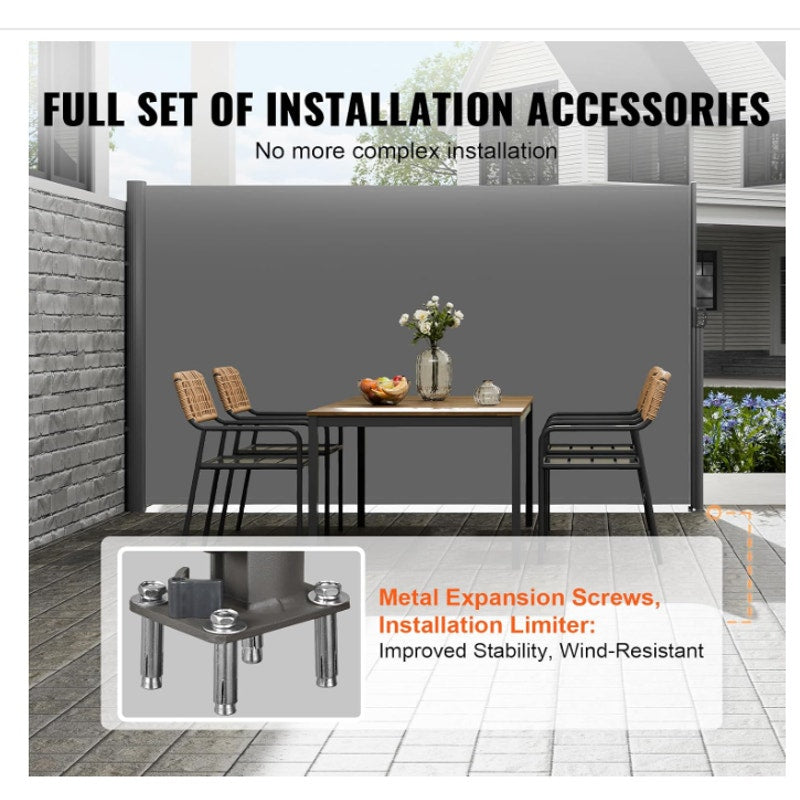 VEVOR Retractable Side Awning, UV 50 71''x118'' Full Aluminum Rust-Proof Outdoor Privacy Screen