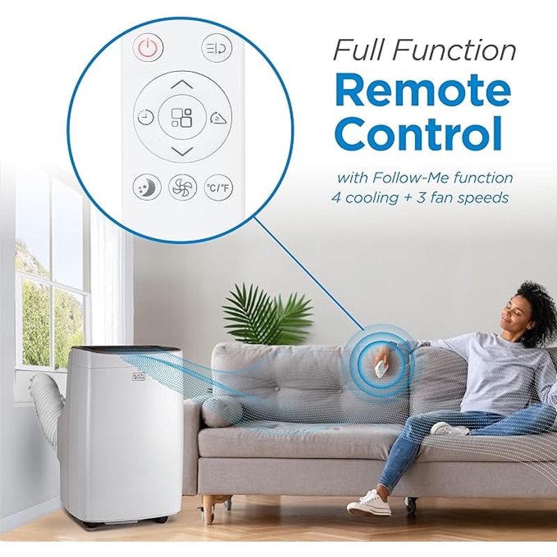 BLACK+DECKER Portable Air Conditioner, 8,000 BTU (3,950 BTU SACC) for Rooms up to 400 Sq. Ft, White