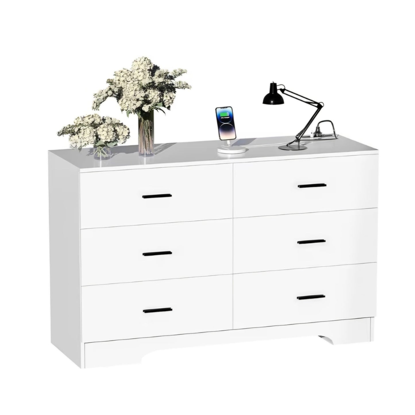 Dresser  Wooden 6 Drawer Dresser Chest of Drawers for Bedroom Tall White Storage Organizer